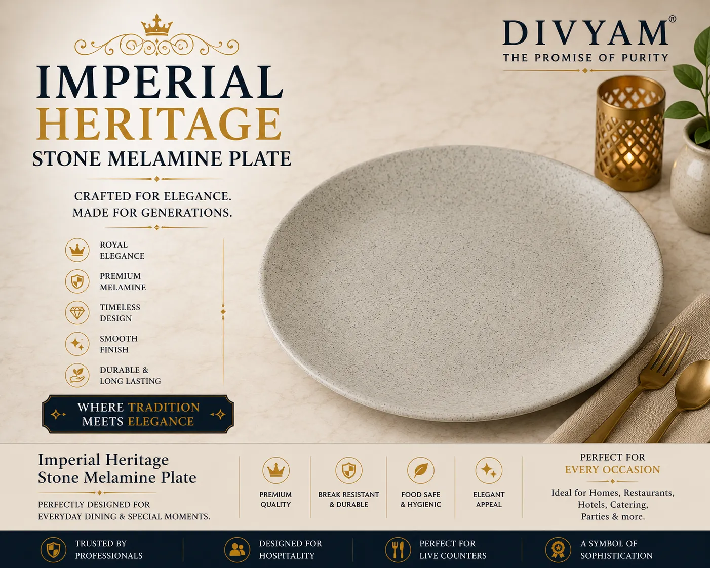 Imperial Heritage Stone Melamine Full Plate presentation by D I V Y A M®